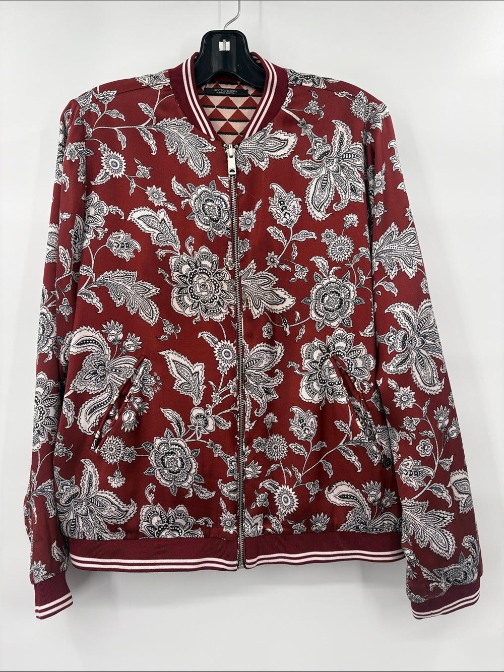 Scotch & Soda Reversible Floral Bomber Jacket - Burgundy & White Size Large